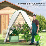 Outsunny Hoop House Greenhouse with Sandbags, Walk-In Tunnel Green House with 2 Doors and Screen Windows, 1.8 x 1.8 x 2m, White