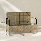 Outsunny 125L Garden Storage Bench, 2 Seater PE Rattan Outdoor Bench Storage Box with Padded Cushion, Khaki