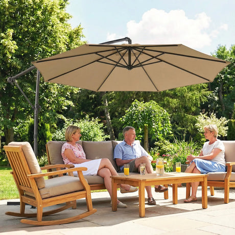 Outsunny 3 m Garden Cantilever Parasol with Cover, Round Overhanging Umbrella with 360 Rotation, Tilt, Khaki