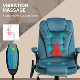 Vinsetto Massage Recliner Chair Heated Office Chair with Six Massage Points Velvet-Feel Fabric 360 Swivel Wheels Blue