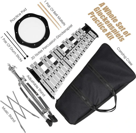 30 Notes Percussion with Practice Pad Mallets Sticks Stand