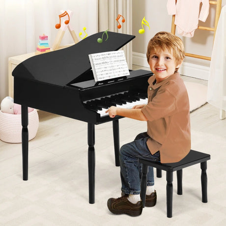 30-Key Classic Baby Grand Piano with Bench &amp; Music Rack-Black
