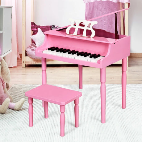 30-Key Classic Baby Grand Piano with Bench &amp; Music Rack-Pink