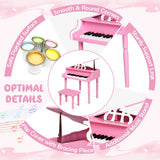 30-Key Classic Baby Grand Piano with Bench &amp; Music Rack-Pink
