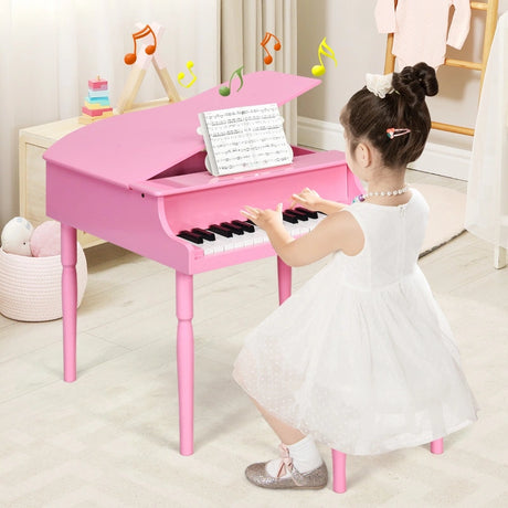 30-Key Classic Baby Grand Piano with Bench &amp; Music Rack-Pink