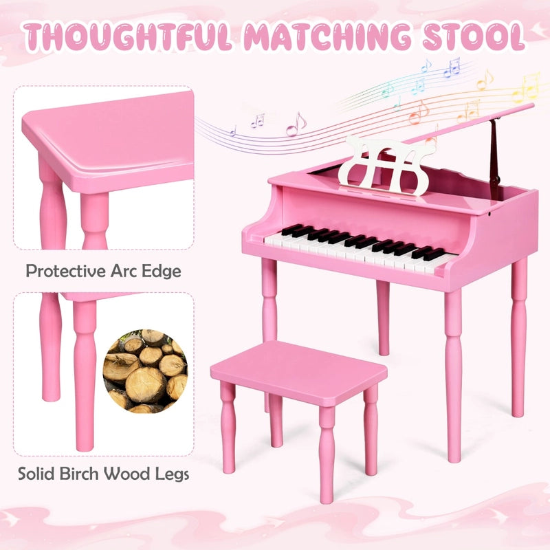 30-Key Classic Baby Grand Piano with Bench &amp; Music Rack-Pink