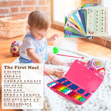 25 Note Xylophone with suitcase-like outlook for Kids-Pink