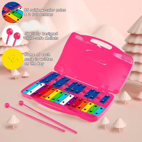 25 Note Xylophone with suitcase-like outlook for Kids-Pink