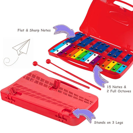 25 Note Xylophone with suitcase-like outlook for Kids-Red