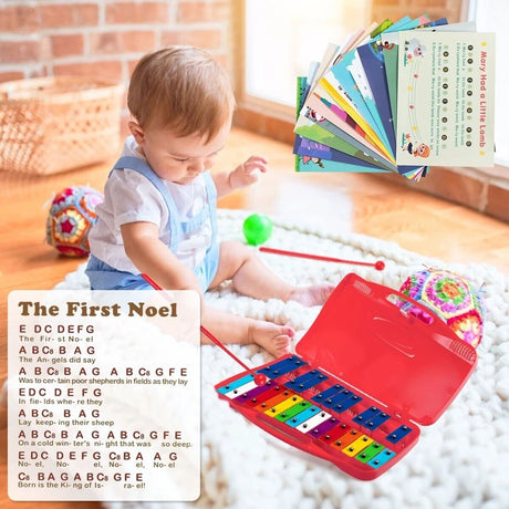 25 Note Xylophone with suitcase-like outlook for Kids-Red