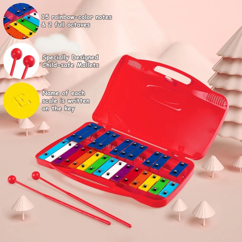 25 Note Xylophone with suitcase-like outlook for Kids-Red