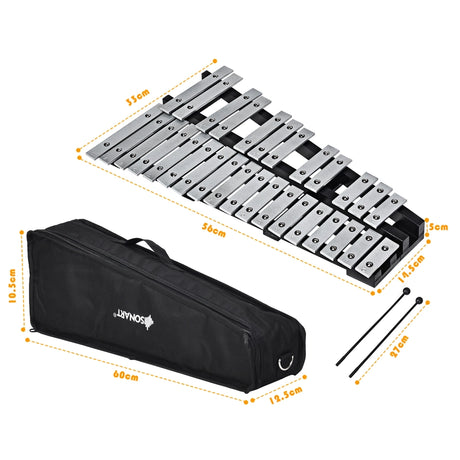 30 Note Glockenspiel Xylophone with Wood Base and Metal Keys for Kids
