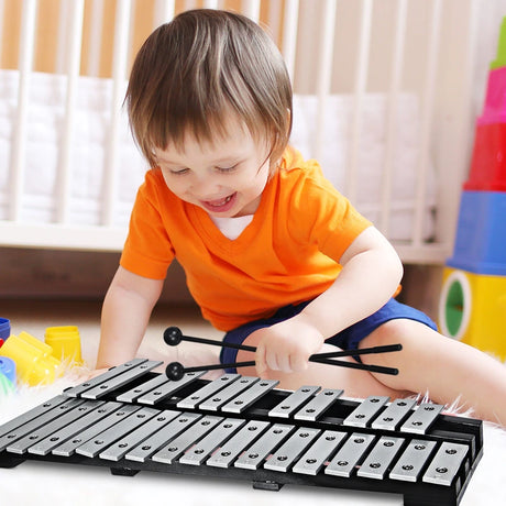 30 Note Glockenspiel Xylophone with Wood Base and Metal Keys for Kids