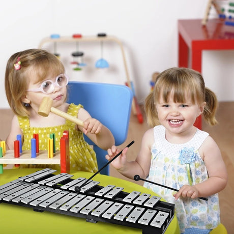 30 Note Glockenspiel Xylophone with Wood Base and Metal Keys for Kids