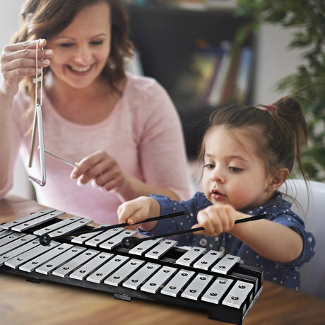30 Note Glockenspiel Xylophone with Wood Base and Metal Keys for Kids