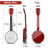 24 Inch Sonart 4-String Banjo Ukulele with Remo Drumhead and Gig Bag