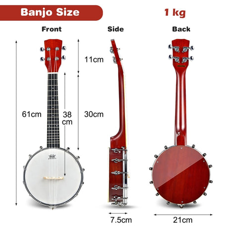 24 Inch Sonart 4-String Banjo Ukulele with Remo Drumhead and Gig Bag