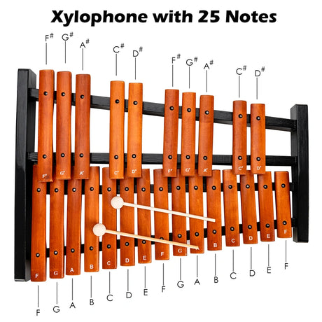 25 Notes Xylophone Wooden Percussion Educational Instrument with 2 Mallets