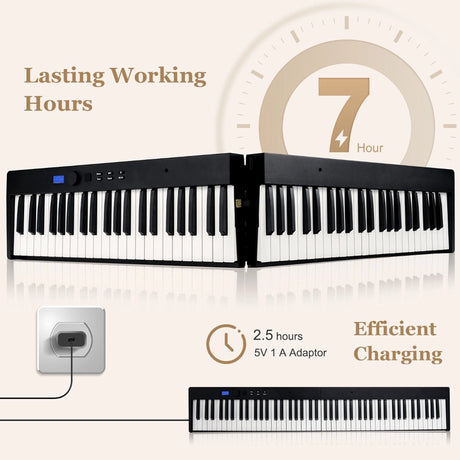 88-Key Foldable Full-Size Semi-Weighted Digital Piano Keyboard with MIDI-Black