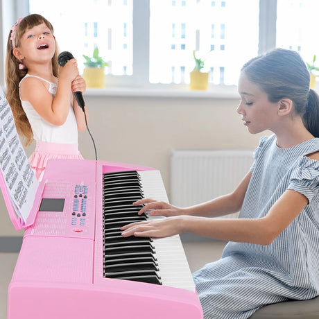 61-Key Electronic Keyboard with Microphone-Pink