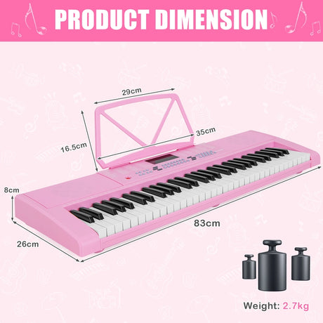 61-Key Electronic Keyboard with Microphone-Pink