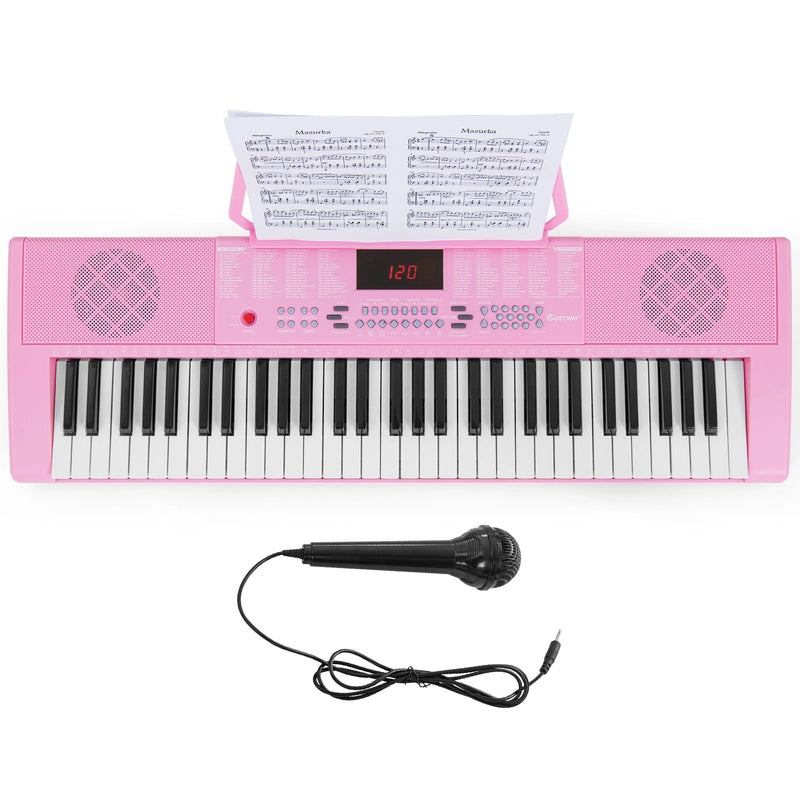 61-Key Electronic Keyboard with Microphone-Pink
