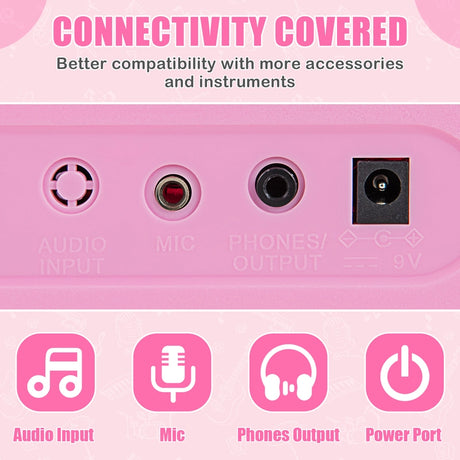 61-Key Electronic Keyboard with Microphone-Pink