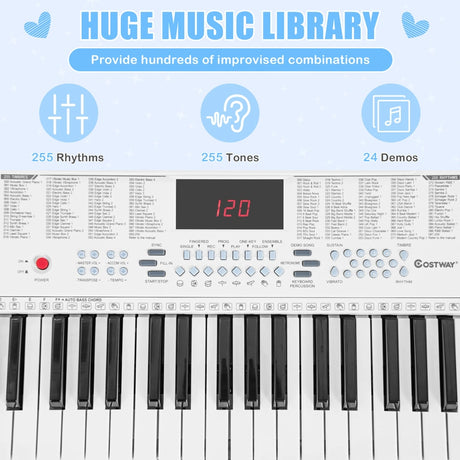 61-Key Electronic Keyboard with Microphone-White
