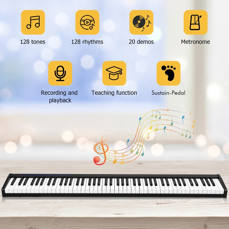 Portable Electronic Piano 88 Keys Suitable for Children Over 3 Years Old-Black