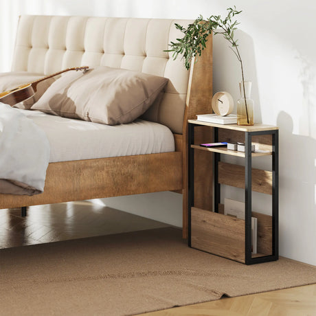 HOMCOM Industrial-Style Side Table - Black/Walnut Brown