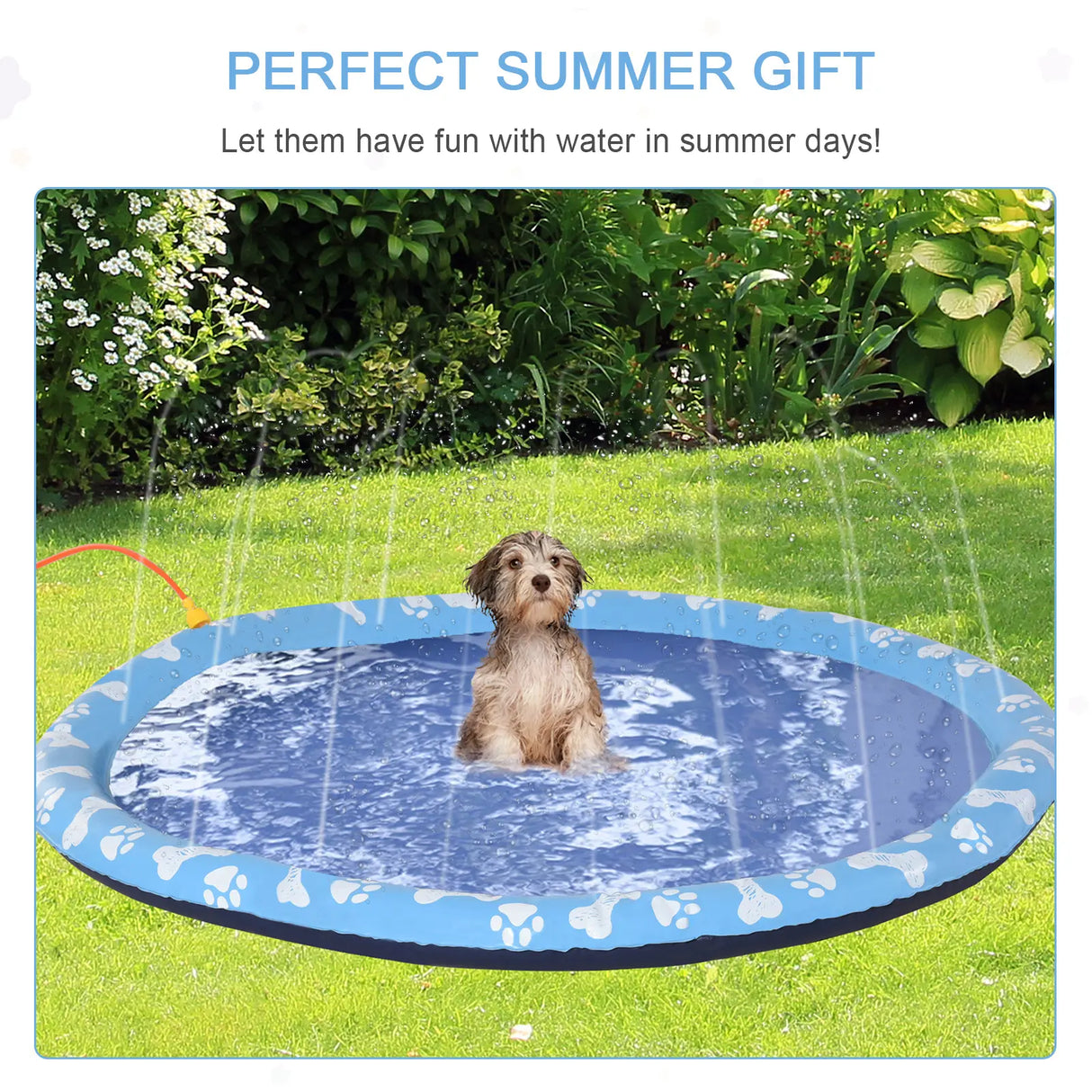 PawHut Dog Splash Pad, Pet Sprinkler Mat, Non-Slip Dog Paddling Pool, Foldable Outdoor Sprinkler and Splash Mat Water Play for Garden, Patio, Summer Fun, 170 cm