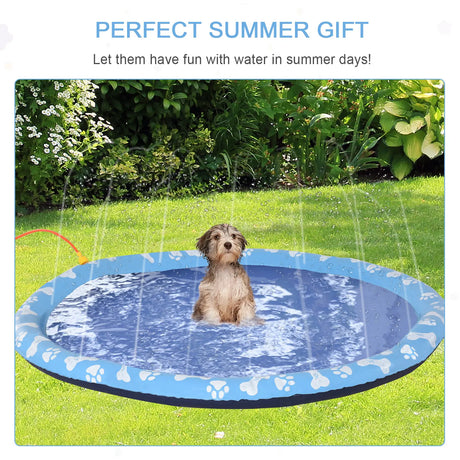 PawHut Dog Splash Pad, Pet Sprinkler Mat, Non-Slip Dog Paddling Pool, Foldable Outdoor Sprinkler and Splash Mat Water Play for Garden, Patio, Summer Fun, 170 cm