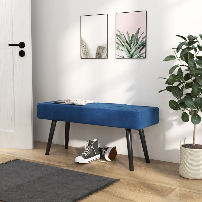 HOMCOM End of Bed Bench with X-Shape Design and Steel Legs, Upholstered Hallway Bench for Bedroom, Blue