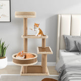 Cat Tower for Indoor Cats with Rattan Mat and Hanging Ball Toy