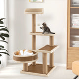 Cat Tower for Indoor Cats with Rattan Mat and Hanging Ball Toy