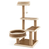 Cat Tower for Indoor Cats with Rattan Mat and Hanging Ball Toy