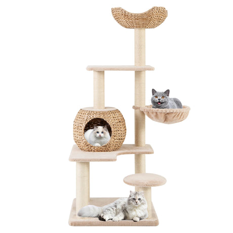 150cm Cattail Cat Tower with Sisal Scratching Posts-Beige