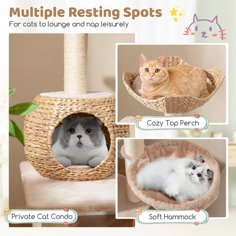 150cm Cattail Cat Tower with Sisal Scratching Posts-Beige