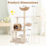 150cm Cattail Cat Tower with Sisal Scratching Posts-Beige