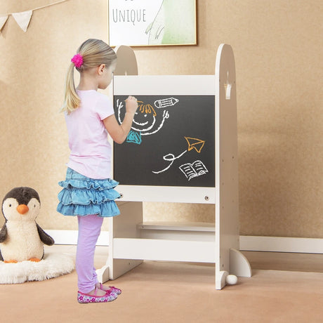 Kids Kitchen Tower Adjustable with Chalkboard and Safety Rail-White