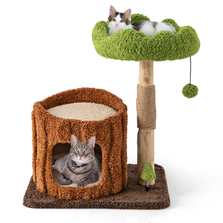 Multifunctional Cat Tree Modern Cat Tower with Sisal Covered Scratching Posts-Brown