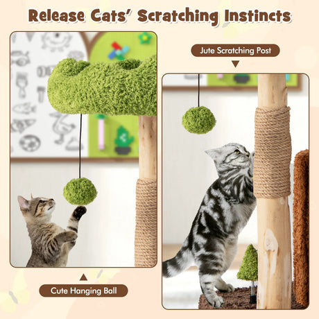 Multifunctional Cat Tree Modern Cat Tower with Sisal Covered Scratching Posts-Brown
