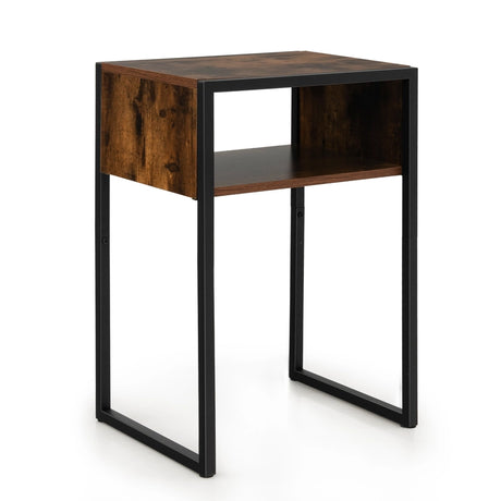 Industrial Beside Table with Open Storage Compartment