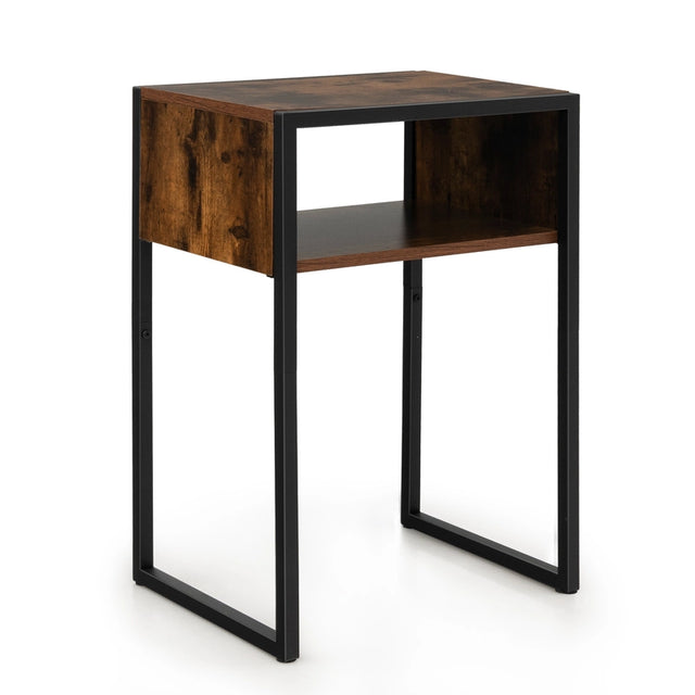 Industrial Beside Table with Open Storage Compartment