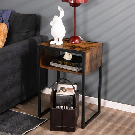 Industrial Beside Table with Open Storage Compartment