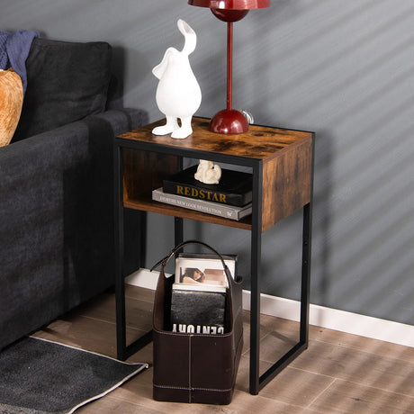 Industrial Beside Table with Open Storage Compartment