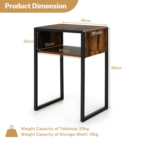 Industrial Beside Table with Open Storage Compartment