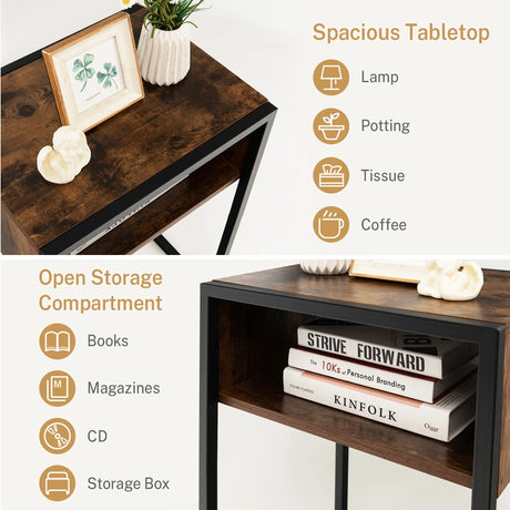 Industrial Beside Table with Open Storage Compartment