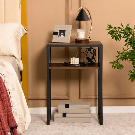 Industrial Beside Table with Open Storage Compartment
