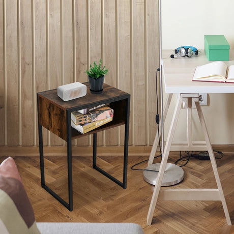 Industrial Beside Table with Open Storage Compartment